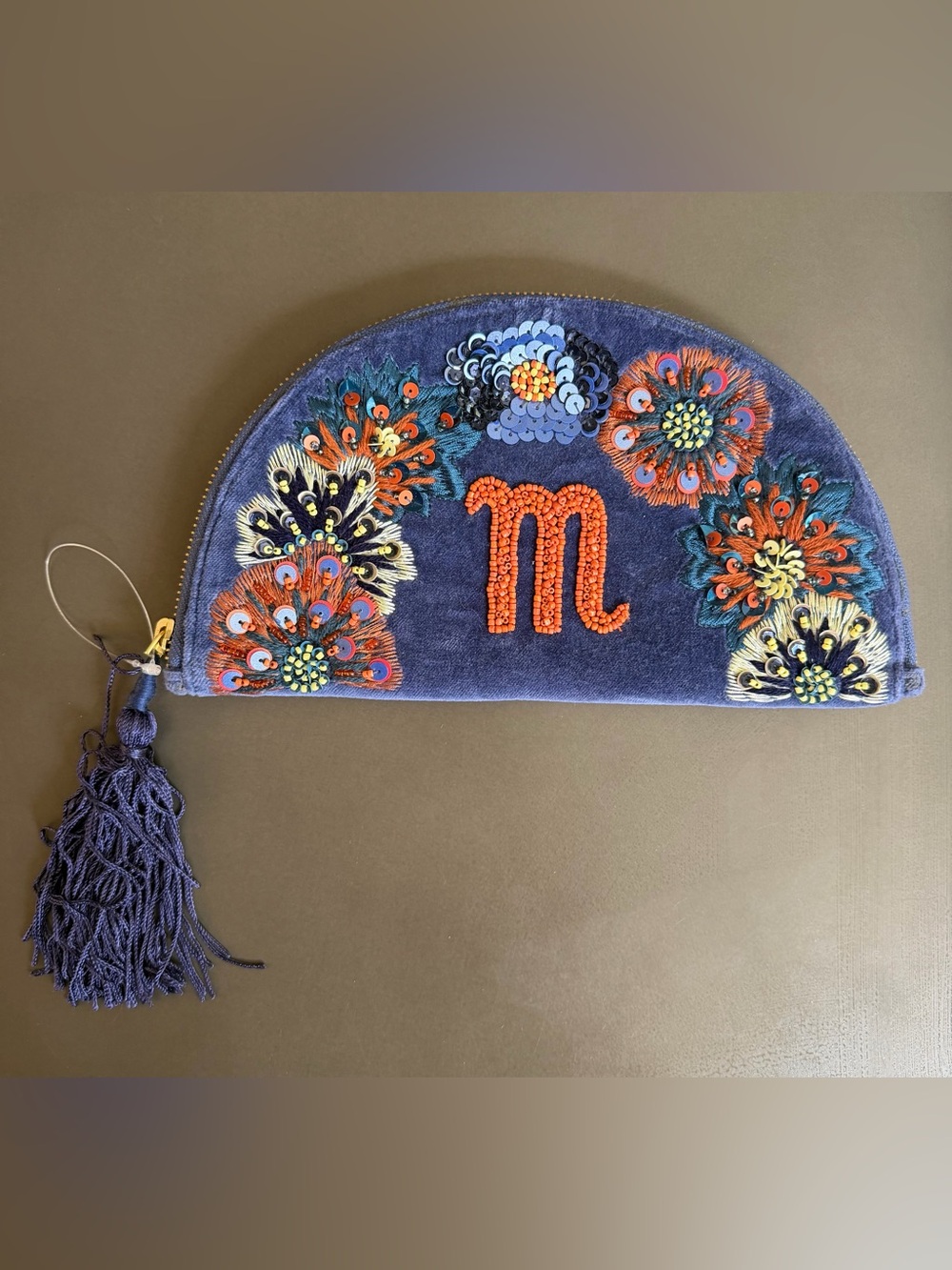Anthropologie “M” Anna Harlow Russo Embroidered Velvet Half-Moon Clutch